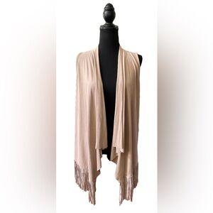 Pink Rose: Tan Vest with Fringed Trim